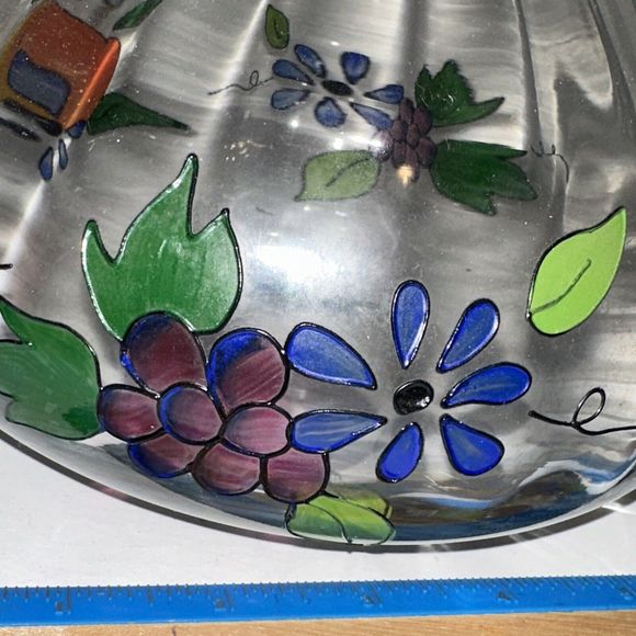 ‘Crystal Clear’ Pitcher - Hand Painted Fruit And Flowers, 22k Gold Painted Rim - Picture 7 of 11